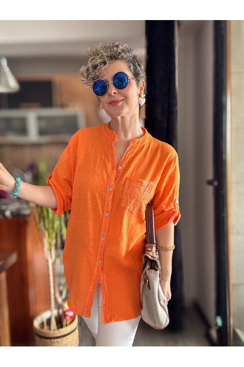 Venti Cep ve Şerit Pul Detay İtalyan Gömlek Orange