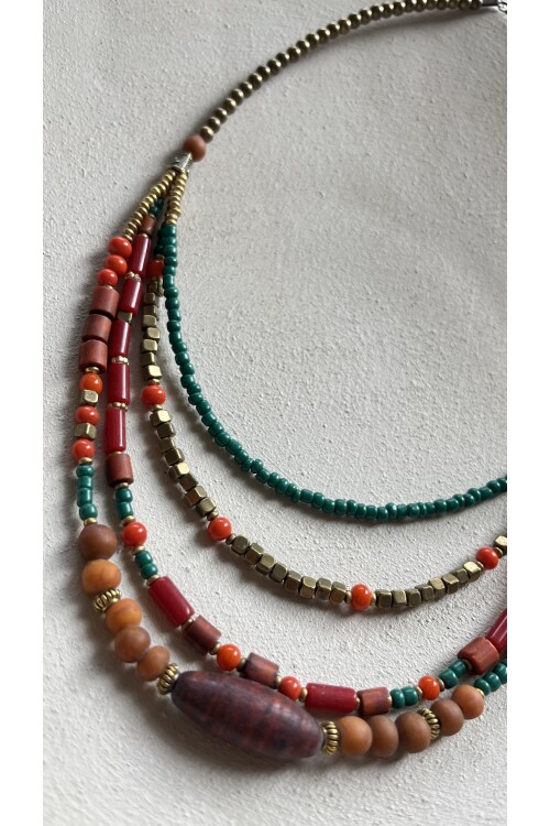 Zaten Pirinç Cam Etnik Kolye