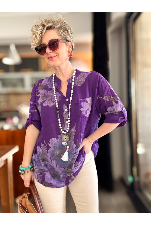 Zecca Buket Desen İtalyan Gömlek Mor