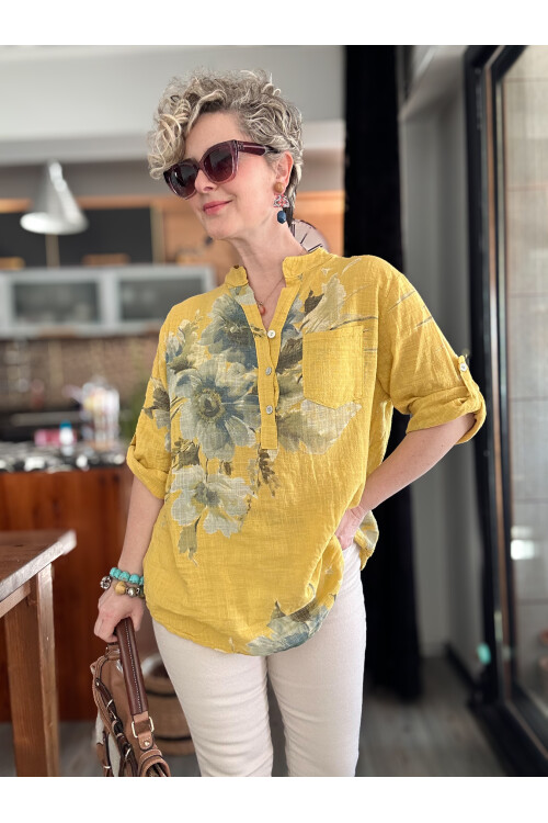 Zecca Buket Desen İtalyan Gömlek Sarı