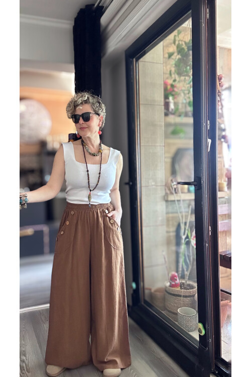 Zizzi Cep Düğme Detay Pantolon Kahve