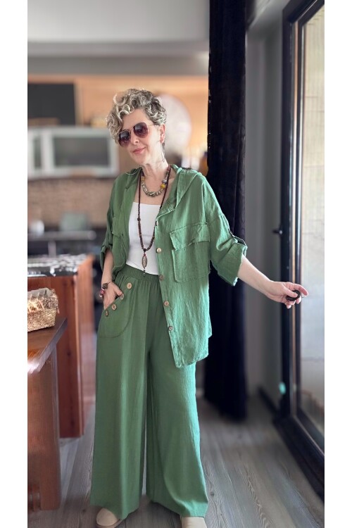 Zizzi Cep Düğme Detay Pantolon Yeşil
