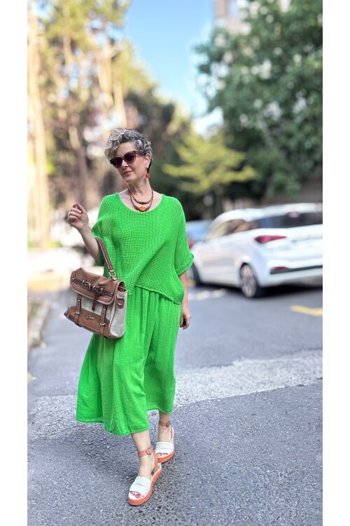 Abitare İtalyan Fisto File Detay Vip Elbise Neon Yeşil