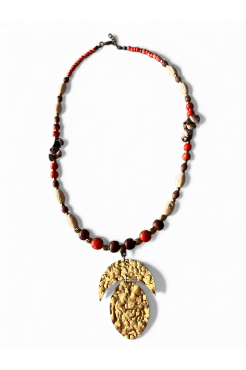 Akal Pirinç Cam Etnik Kolye