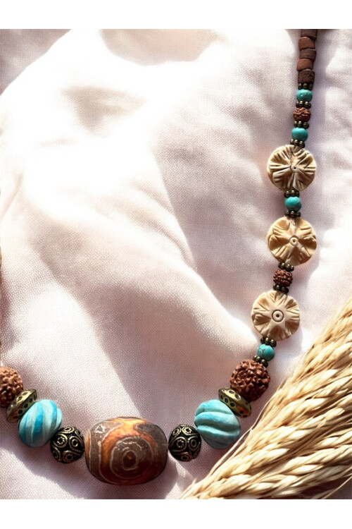 Amelıa Pirinç Cam Etnik Kolye