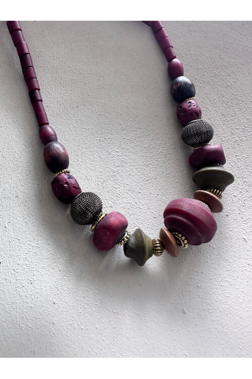 Aura Pirinç Cam Etnik Kolye