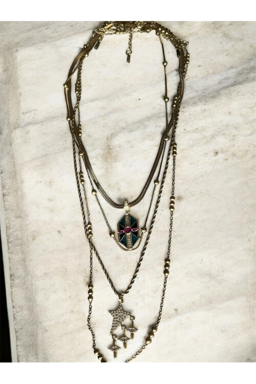 Awsa Çelik Gold Çoklu Kolye