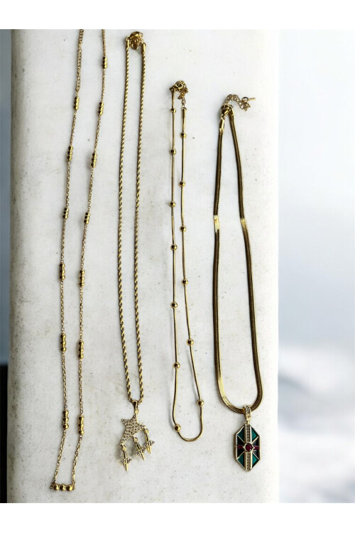 Awsa Çelik Gold Çoklu Kolye