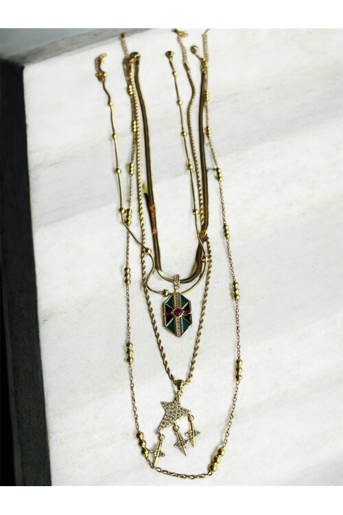 Awsa Çelik Gold Çoklu Kolye