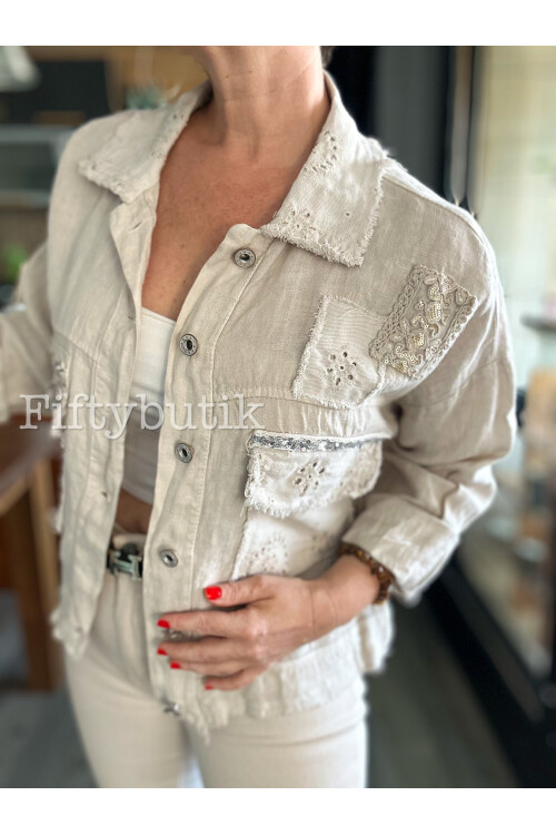 Baffo İtalyan Vip Fermuar Detay Gömlek Ceket Beige