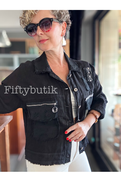 Baffo İtalyan Vip Fermuar Detay Gömlek Ceket Siyah