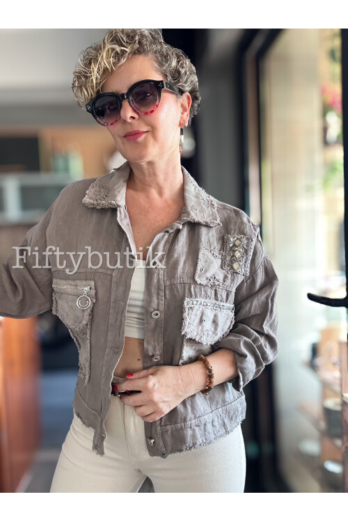 Baffo İtalyan Vip Fermuar Detay Gömlek Ceket Vizon