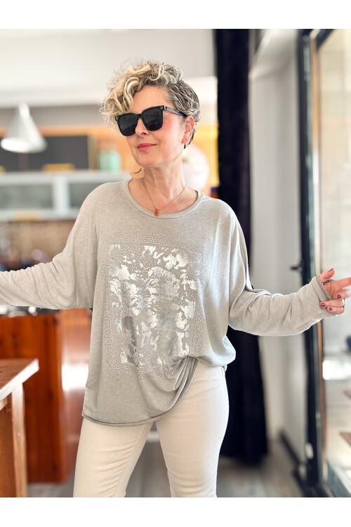 Bellamo İtalyan Kamuflaj Taşlı Triko Tunik Bej