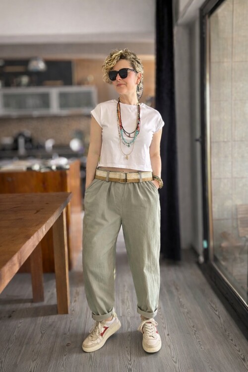 Betty İtalyan Balon Kemerli Pantolon Haki