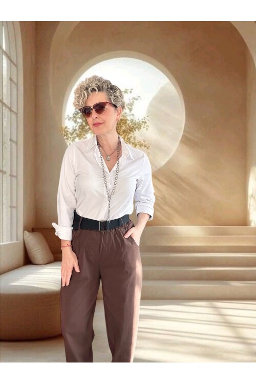 Betty İtalyan Balon Kemerli Pantolon Kahverengi