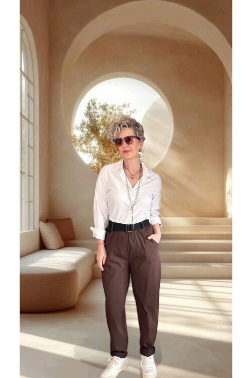 Betty İtalyan Balon Kemerli Pantolon Kahverengi