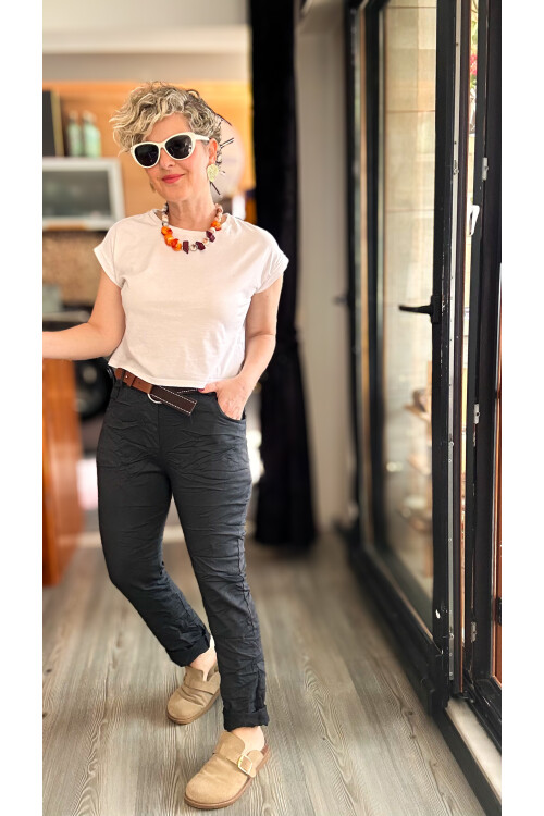 Bisso İtalyan Detay Kemerli Sihirli Pantolon Antrasit