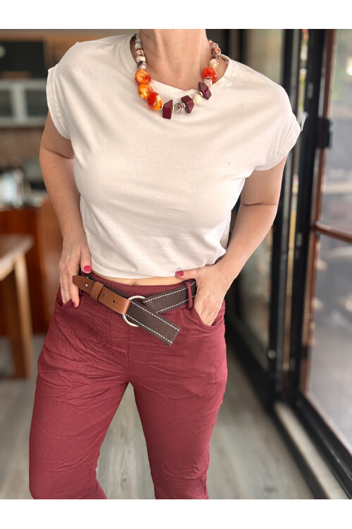 Bisso İtalyan Detay Kemerli Sihirli Pantolon Bordo