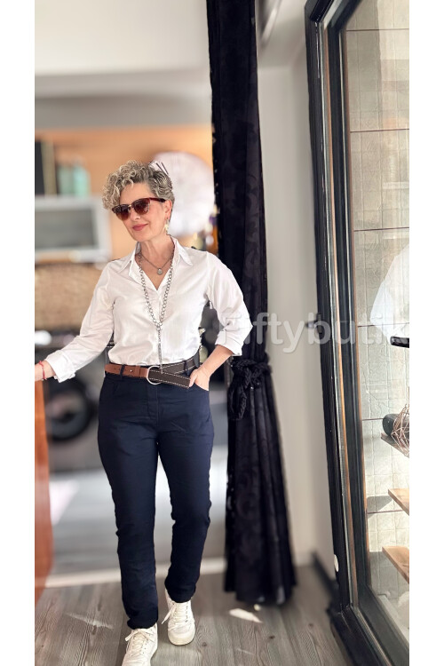 Bisso İtalyan Detay Kemerli Sihirli Pantolon Lacivert