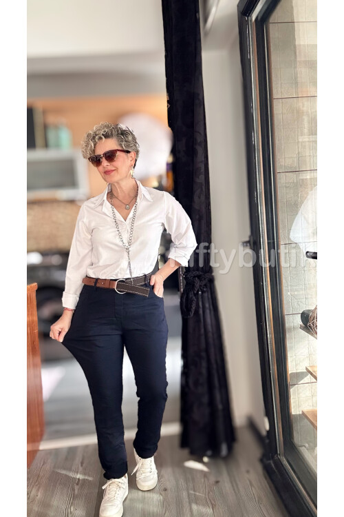 Bisso İtalyan Detay Kemerli Sihirli Pantolon Lacivert