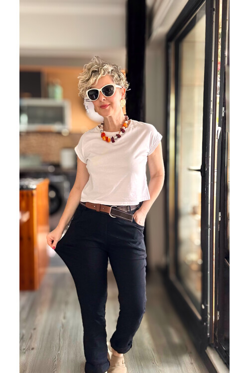 Bisso İtalyan Detay Kemerli Sihirli Pantolon Siyah