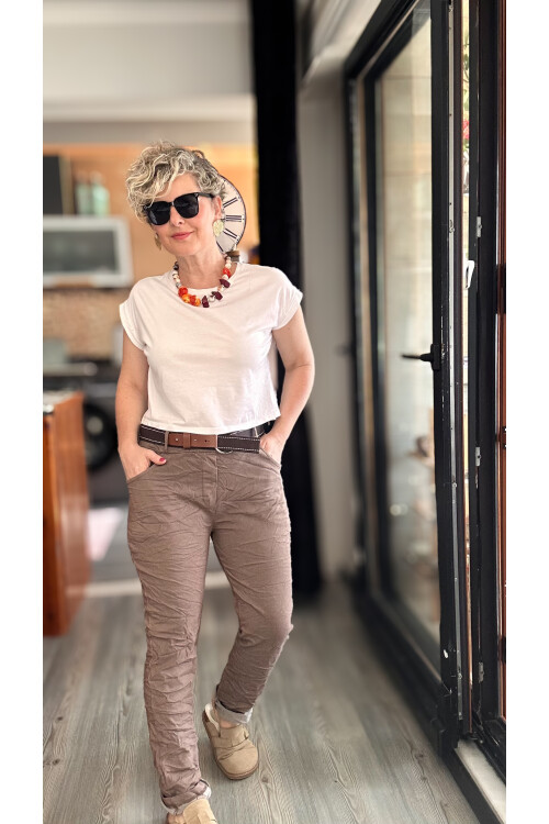 Bisso İtalyan Detay Kemerli Sihirli Pantolon Vizon