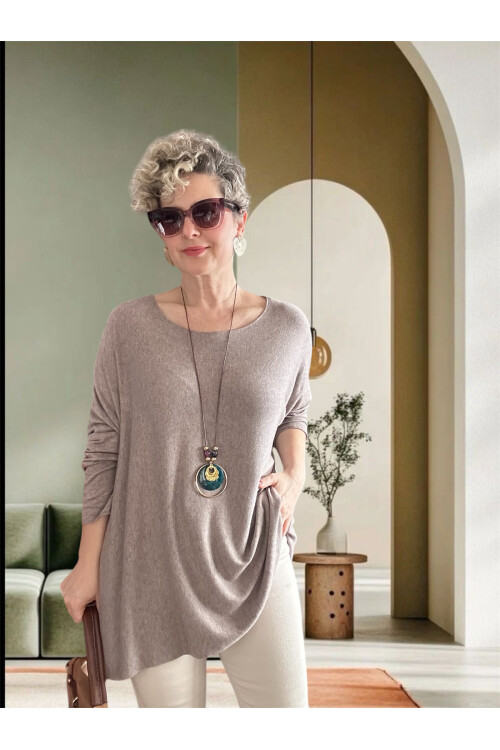 Botte İthal Kolyeli Salaş Triko Bluz Fango