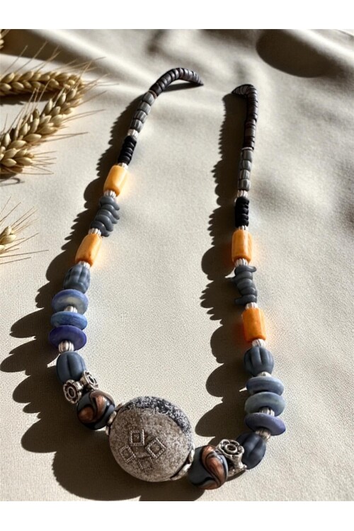 Clips Doğal Taş Etnik Kolye