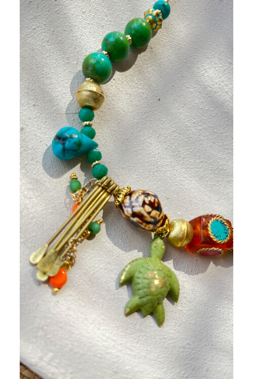 Crush Pirinç Cam Etnik Kolye