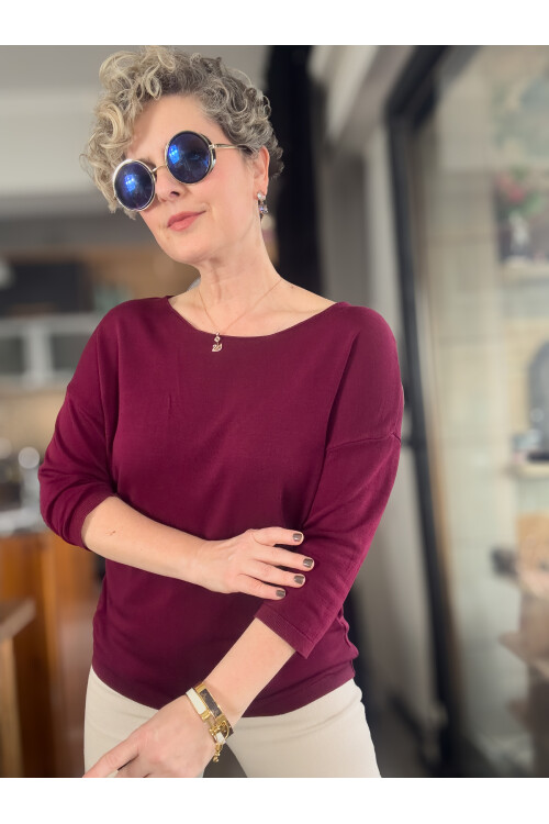 Cuppa Yuvarlak Yaka Mevsimlik Basic Triko  Bordo