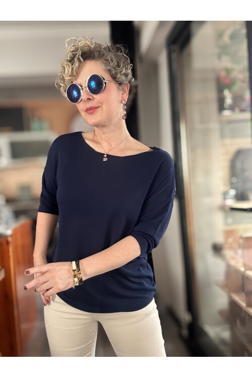 Cuppa Yuvarlak Yaka Mevsimlik Lacivert Basic Triko