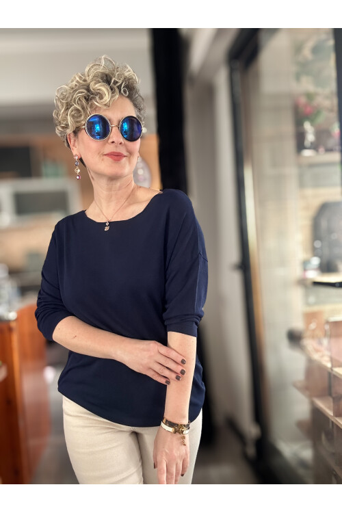 Cuppa Yuvarlak Yaka Mevsimlik Lacivert Basic Triko
