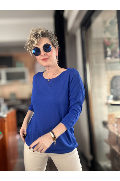 Cuppa Yuvarlak Yaka Mevsimlik Saks Basic Triko