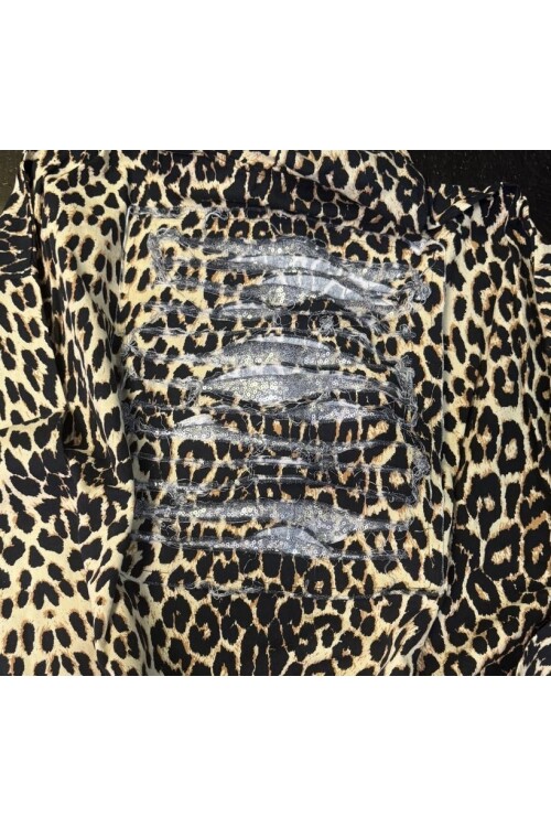 Dazza Tasarım Leopar Desen Sırt Pul Detay Ceket