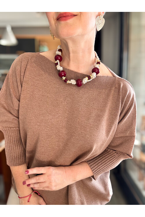 Delfi Tasarım Kayık Yaka Triko Bluz Vizon