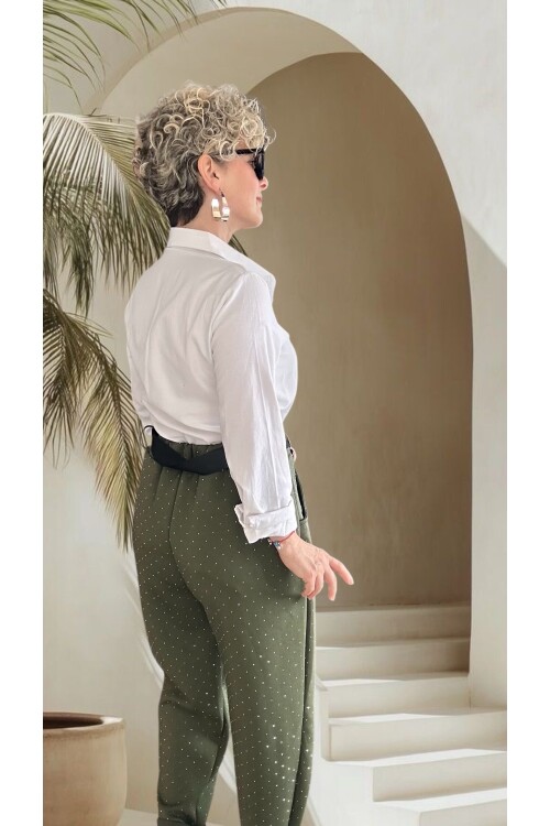 Effos İtalyan Taşlı Kemerli Pantolon Haki