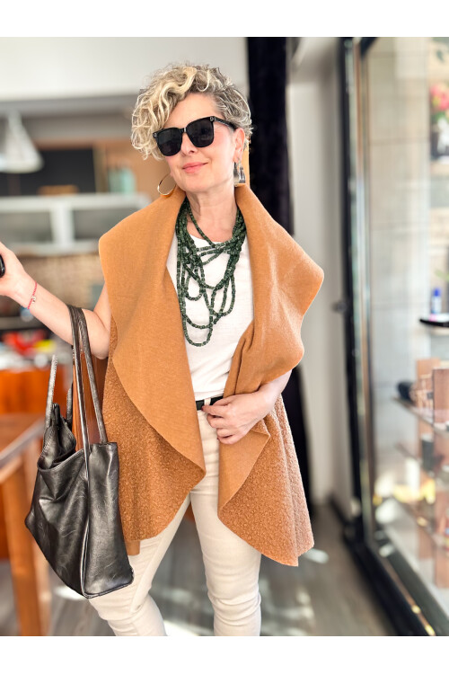 Esque İtalyan Buklet Yelek Camel