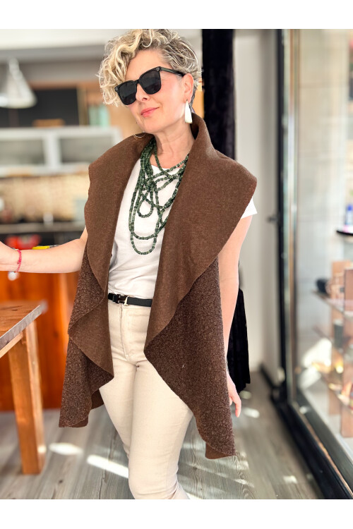 Esque İtalyan Buklet Yelek Kahve