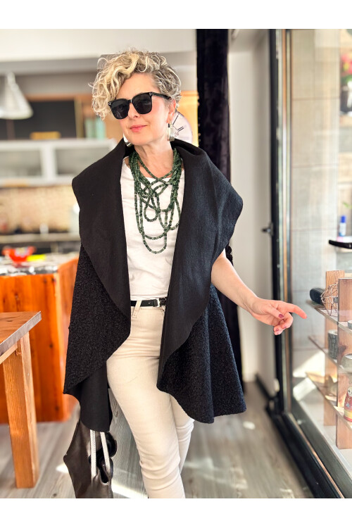 Esque İtalyan Buklet Yelek Siyah