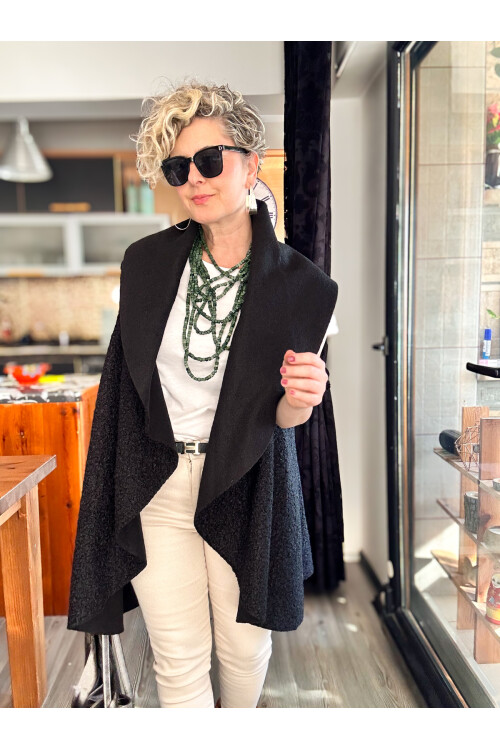 Esque İtalyan Buklet Yelek Siyah