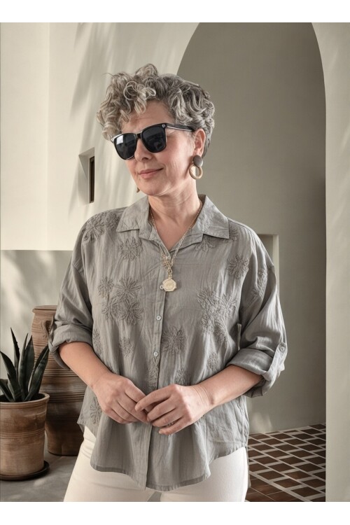 Eyyo İtalyan Dolgu Çiçek Desen Gömlek Fango