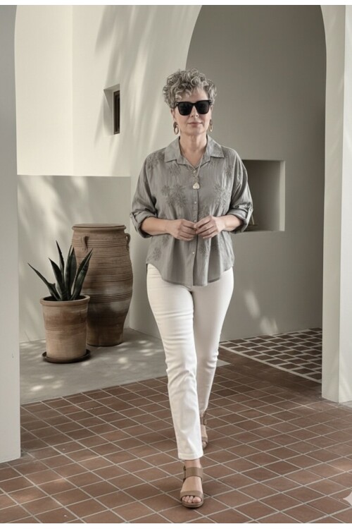 Eyyo İtalyan Dolgu Çiçek Desen Gömlek Fango