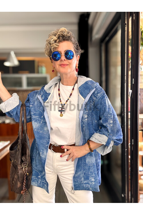 Ferdis Tasarım Desenli Ceket Mavi