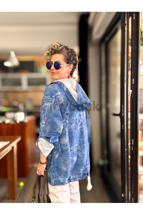 Ferdis Tasarım Desenli Ceket Mavi