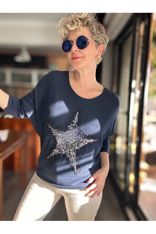 Festa İtalyan Yıldız Pul Detay Triko Lacivert