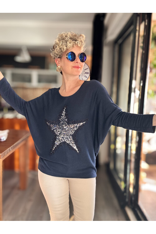 Festa İtalyan Yıldız Pul Detay Triko Lacivert