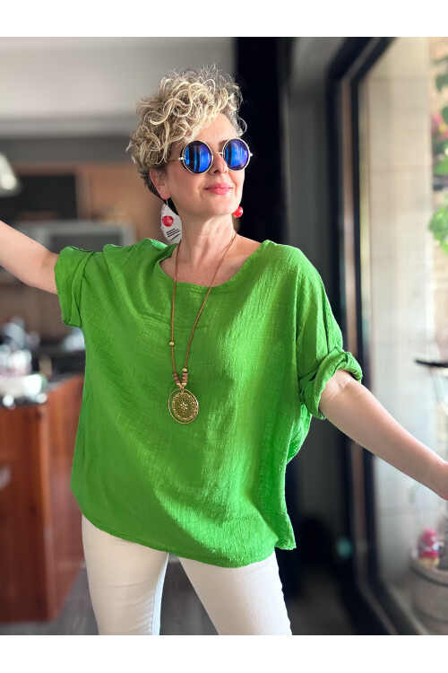 Fezza İthal Kolyeli Tasarım Bluz Apple Green