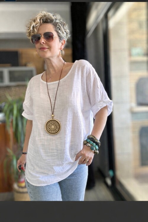 Fezza İthal Kolyeli Tasarım Bluz Beyaz