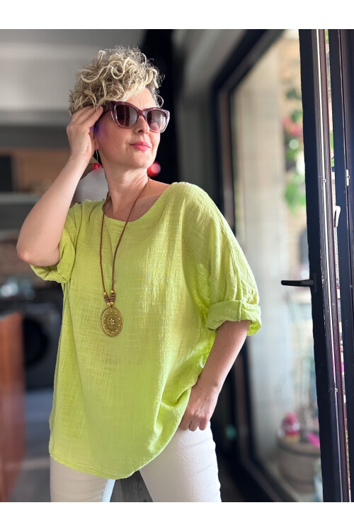 Fezza İthal Kolyeli Tasarım Bluz Fıstık Yeşil