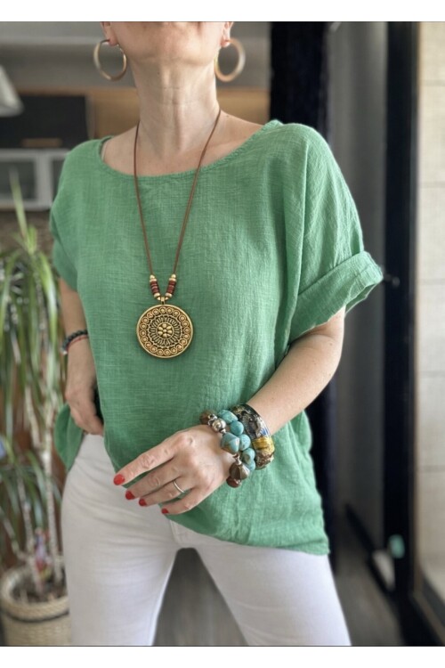 Fezza İthal Kolyeli Tasarım Bluz Yeşil